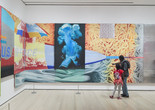 Installation view, James Rosenquist’s F-111, The Museum of Modern Art, New York, October 7, 2022–ongoing. Photo: Gus Powell. Shown: James Rosenquist. F-111. 1964–65. Oil on canvas with aluminum, 23 sections. 10 × 86' (304.8 × 2621.3 cm). Gift of Mr. and Mrs. Alex L. Hillman and Lillie P. Bliss Bequest (both by exchange). © 2011 James Rosenquist/Licensed by VAGA, New York