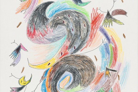 Tadáskía. ave preta mística mystical black bird. 2022. One from a series of 61 sheets with pencil, colored pencil, pastel, and spray paint on torn paper, each approx. 25 11/16 × 19 11/16" (65.2 × 50 cm). The Museum of Modern Art, New York. Fund for the Twenty-First Century. © 2024 Tadáskía