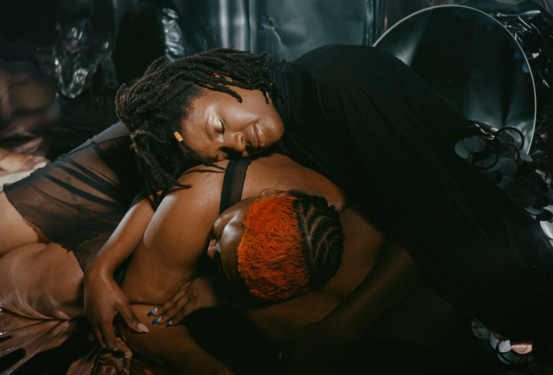 Portrait of Nedjra Manning and Shala Miller, lead vocalist in Sable Elyse Smith’s If you unfolded us, 2024. Photo: Naima Green