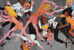Faith Ringgold. American People Series #20: Die. 1967. Oil on canvas, two panels, 72 × 144" (182.9 × 365.8 cm). The Museum of Modern Art, New York. Acquired through the generosity of The Modern Women's Fund, Ronnie F. Heyman, Eva and Glenn Dubin, Lonti Ebers, Michael S. Ovitz, Daniel and Brett Sundheim, and Gary and Karen Winnick