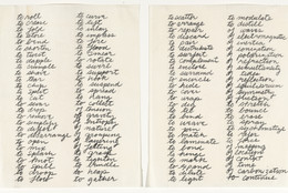Richard Serra. Verb List. 1967. Pencil on two sheets of paper, each 10 × 8 1/2" (25.4 × 21.6 cm). The Museum of Modern Art, New York. Gift of the artist in honor of Wynn Kramarsky. © 2024 Richard Serra/Artists Rights Society (ARS), New York
