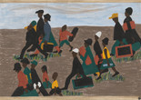 Jacob Lawrence. The migrants arrived in great numbers. 1940–41. Casein tempera on hardboard, 12 × 18" (30.5 × 45.7 cm). The Museum of Modern Art, New York. Gift of Mrs. David M. Levy. © 2024 Jacob Lawrence/Artists Rights Society (ARS), New York