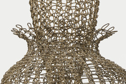 Ruth Asawa. Untitled (S.398, Hanging Eight-Lobed, Four-Part, Discontinuous Surface Form within a Form with Spheres in the Seventh and Eighth Lobes) (detail). c. 1955. Brass wire, iron wire, and galvanized iron wire, 8' 8 1/2" × 14 1/2 × 14 1/2" (265.4 × 36.8 × 36.8 cm). The Museum of Modern Art, New York. Promised gift of Alice and Tom Tisch, 2016. © 2024 Ruth Asawa Lanier, Inc./Artists Rights Society (ARS), New York. Courtesy David Zwirner