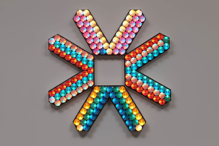 Tom Lloyd. Veleuro. 1968. Light bulbs, plastic lenses, aluminum, laminated plywood, analog sequencer transferred to digital, four units, overall dimensions 68 × 68 × 7 1/2" (172.7 × 172.7 × 19.1 cm). The Museum of Modern Art, New York. Gift of Adam Bartos