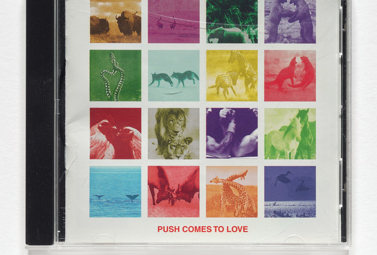 Stephen Prina. PUSH COMES TO LOVE. 1999. Album cover. Design: Barbara Bloom. Publisher: Drag City, Chicago, IL. © 2025 Stephen Prina. Courtesy of the artist and Petzel, New York