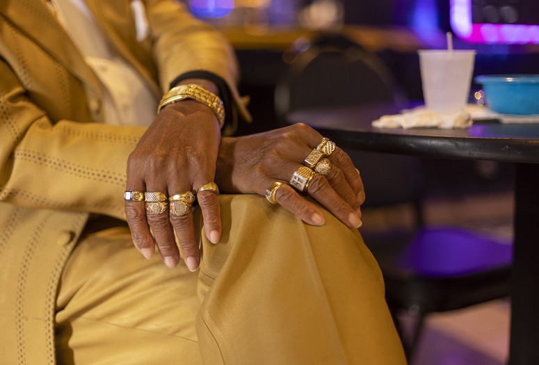 L. Kasimu Harris. “King” Joe Lindsey and his Royal Setup (Roberton’s Vieux Carre Lounge), New Orleans from Vanishing Black Bars and Lounges. 2022. Inkjet print. © 2025 L. Kasimu Harris. Courtesy the artist