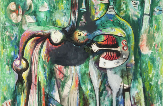 Wifredo Lam. Le Sombre Malembo, Dieu du carrefour (The Somber Malembo, God of the Crossroads). 1943. Oil on canvas. 60 × 50" (152.4 × 127 cm). The Rudman Trust