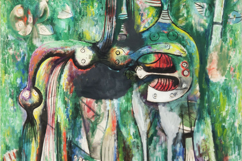 Wifredo Lam. Le Sombre Malembo, Dieu du carrefour (The Somber Malembo, God of the Crossroads). 1943. Oil on canvas. 60 × 50" (152.4 × 127 cm). The Rudman Trust