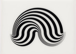 Credit: Bridget Riley. Untitled (Fragment 5) from Fragments. 1965. Screenprint on acrylic sheet. The Museum of Modern Art, New York. Gift of the artist Image description: A black-and-white screenprint on a rectangular piece of plexiglass, featuring a geometric pattern twisting to create the illusion of movement and three-dimensionality. Striped curves stretch and shrink in an arched shape across the composition.