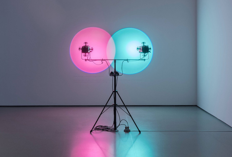 Installation view, Limits of Control, The Museum of Modern Art, New York, March 3, 2023–July 28, 2024. Photographed in March 2023. Digital Image © 2026 The Museum of Modern Art, New York. Photo: Emile Askey. Shown: Amalia Pica. Venn Diagrams (Under the Spotlight). 2011. Spotlights and motion sensor, dimensions variable. The Museum of Modern Art, New York. Gift of Patricia Phelps de Cisneros through the Latin American and Caribbean Fund in honor of Stuart Comer