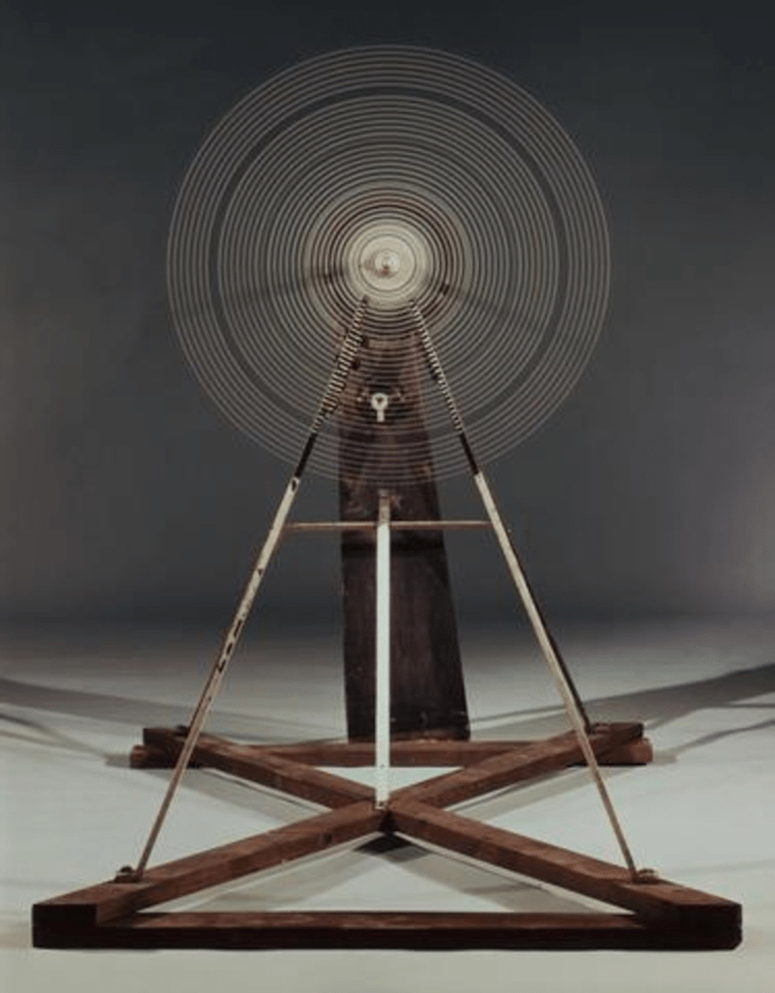 Marcel Duchamp. *Rotary Glass Plates (Precision Optics)*. 1920. Painted glass, iron, electric motor, and mixed media (largest blade damaged in 2007 and replaced by facsimile in 2011), 65 1/4 × 62 × 38" (165.7 × 157.5 × 96.5 cm). Yale University Art Gallery, Gift of Collection Société Anonyme