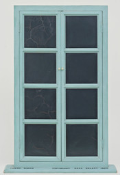 Marcel Duchamp. Fresh Widow. 1920. Miniature French window with panes of glass covered with black leather, painted wood frame, and plastic push pins, 30 1/2 x 17 5/8" (77.5 x 44.8 cm), on wood sill 3/4 x 21 x 4" (1.9 x 53.4 x 10.2 cm). The Museum of Modern Art, New York. Katherine S. Dreier Bequest. © 2026 Artists Rights Society (ARS), New York / ADAGP, Paris / Estate of Marcel Duchamp