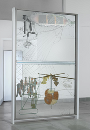 Marcel Duchamp, Richard Hamilton. The Bride Stripped Bare by her Bachelors, Even (The Large Glass). 1915-23, reconstruction by Richard Hamilton 1965-1966, lower panel remade 1985. Oil, lead, dust, and varnish on glass, 109 1/4 × 69 1/4" (277.5 × 175.9 cm). Tate: Presented by William N. Copley through the American Federation of Arts 1975