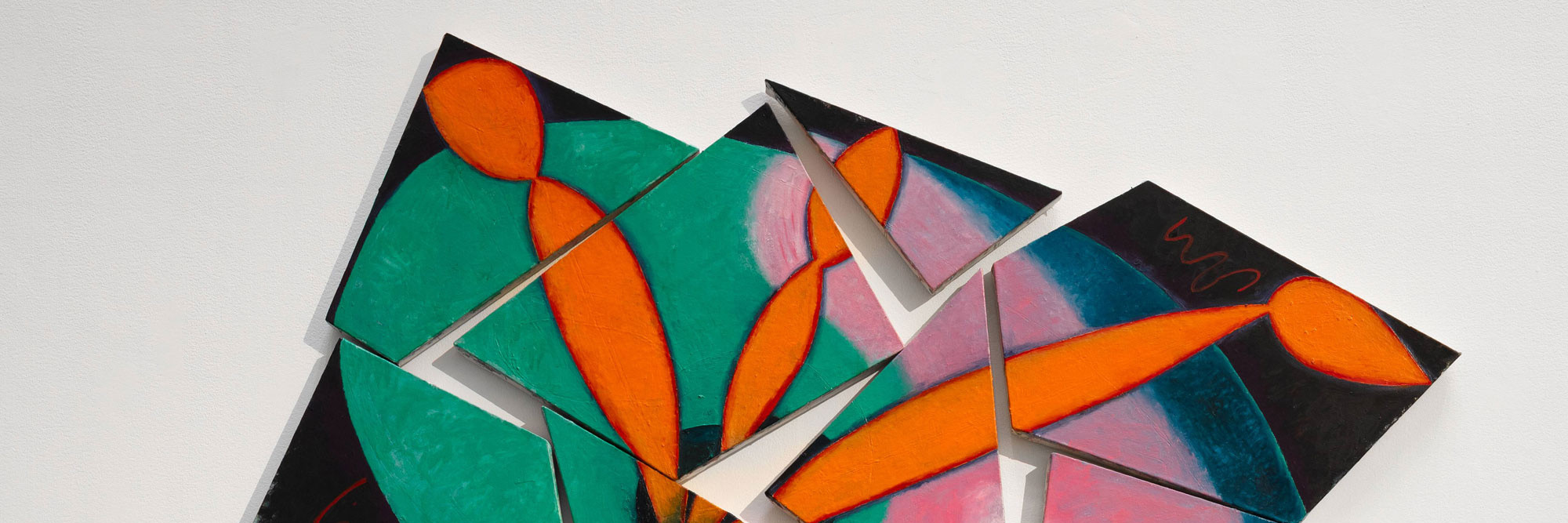 Elizabeth Murray. Painters Progress. 1981. Oil on canvas, 19 panels. 9' 8" × 7' 9" (294.5 × 236.2 cm). The Museum of Modern Art, New York. Acquired through the Bernhill Fund and gift of Agnes Gund. © 2026 Estate of Elizabeth Murray/Artists Rights Society (ARS), New York