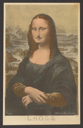 Marcel Duchamp. L.H.O.O.Q. 1919. Rectified readymade: pencil on reproduction of Leonardo da Vinci's Mona Lisa, 7 3/4 x 4 7/8" (19.7 x 12.4 cm). Private Collection
