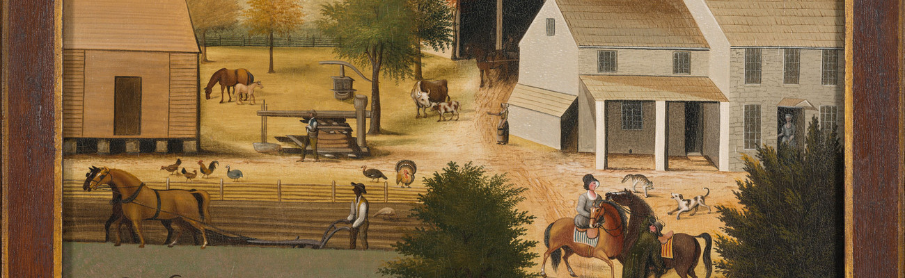 Edward Hicks. The Residence of David Twining. Bucks County, Pennsylvania, 1832–34. Oil on canvas, 17 1/4 x 23 1/4" (43.8 x 59.1 cm). The Colonial Williamsburg Foundation. Gift of David Rockefeller, 1955