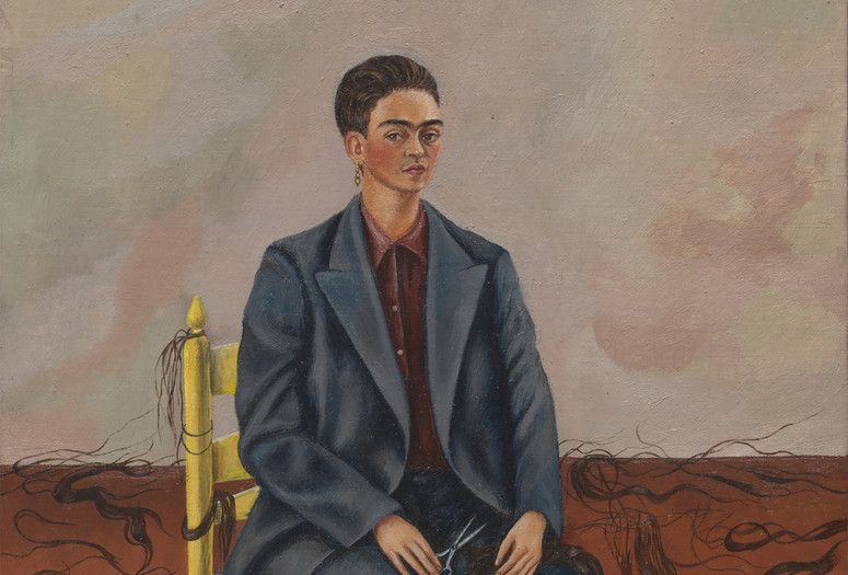 Frida Kahlo. Self-Portrait with Cropped Hair. 1940. Oil on canvas. The Museum of Modern Art, New York. Gift of Edgar Kaufmann, Jr. © 2026 Banco de México Diego Rivera Frida Kahlo Museums Trust, Mexico, D.F./Artists Rights Society (ARS), New York