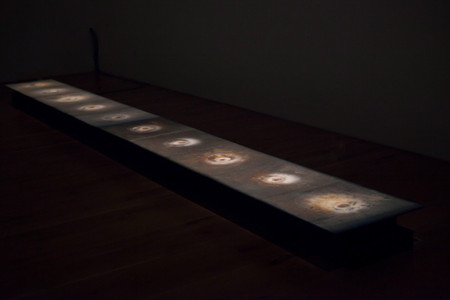 Teresa Margolles. Plancha. 2010. Steel plates, water was absorbed in the places of violent acts, and heating elements. Installation view, Artes Mundi, National Museum Cardiff and Chapter, Wales, United Kingdom, October 2012–January 2013. Courtesy of the artist and National Museum Cardiff. © 2026 Teresa Margolles. Photo: Gabinete TM