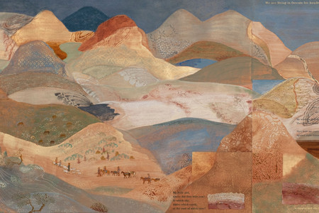 Nilima Sheikh. Home, Land 4. 2025. Mixed tempera on Sanganer paper. Ark Foundation for the Arts, Vadodara, India