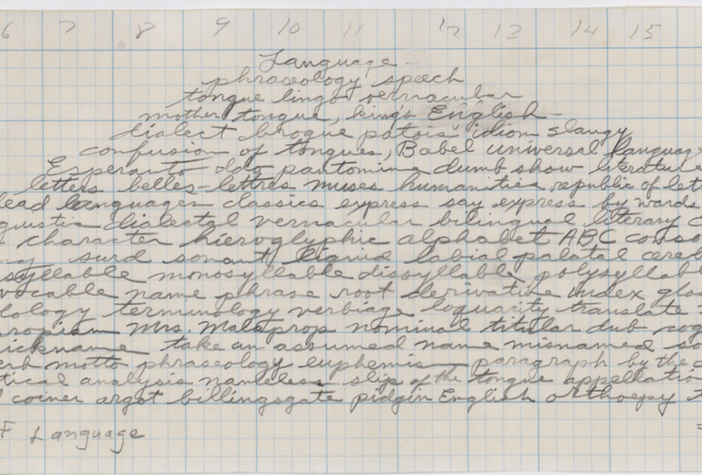 Robert Smithson. A heap of Language. 1966. Pencil on graph paper. 6 1/2 × 22" (16.5 × 55.9 cm). The Museum of Modern Art, New York. Gift of Jan Christiaan Braun in honor of Agnes Gund and Marie-Josée Kravis in appreciation of their extraordinary leadership and dedication to The Museum of Modern Art