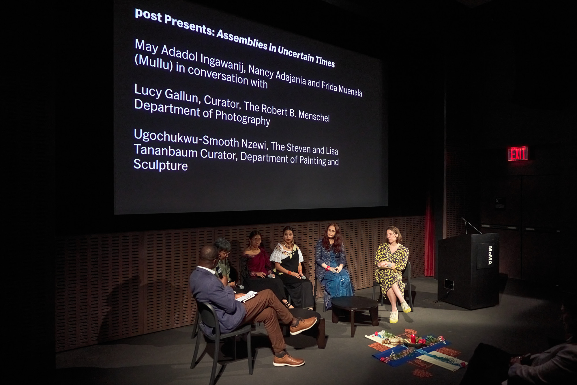 post presents :Assemblies in Uncertain Times, featuring from left to right Ugochukwu-Smooth Nzewi, The Steven and Lisa Tananbaum Curator, Department of Painting and Sculpture, and C-MAP Africa Group Leader, May Adadol Ingawanij, Frida from Mullu, Nancy Adajania and Lucy Gallun, Curator, The Robert B. Menschel Department of Photography and C-MAP Bombay/Mumbai Group Leader.