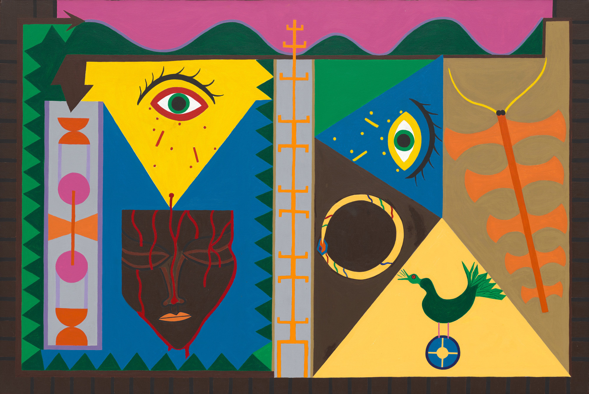 Abdias Nascimento. Facade of a Temple. Acrylic on canvas. Gift of Pamela J. Joyner and Alfred J. Giuffrida, and Sandra and Tony Tamer.