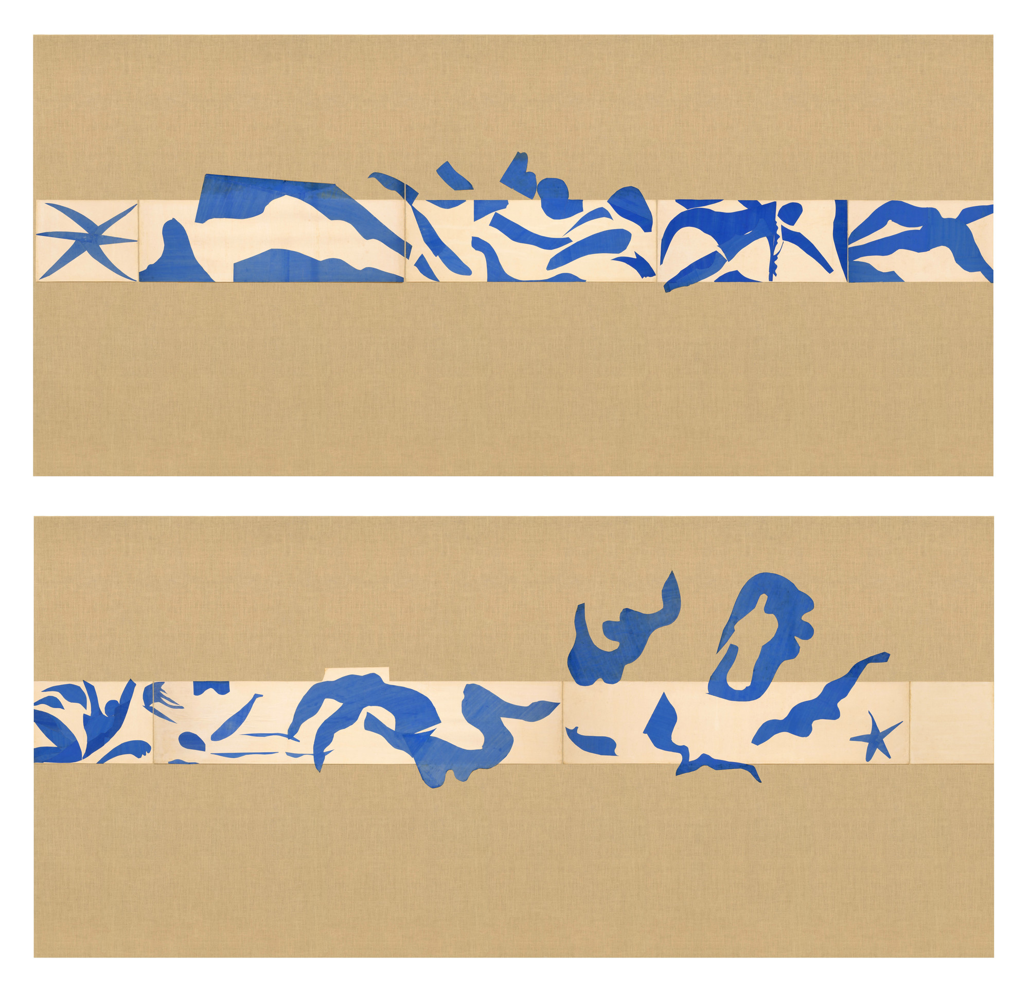Henri Matisse. La piscina, maqueta para cerámica (realizada en 1999 y en 2005). Nice-Cimiez, Hôtel Régina, a finales del verano de 1952. Gouache sobre papel, recortado y pegado sobre papel pintado. Mrs. Bernard F. Gimbel Fund. La conservación fue posible gracias al Bank of America Art Conservation Project. © 2020 Succession H. Matisse / Artists Rights Society (ARS), Nueva York