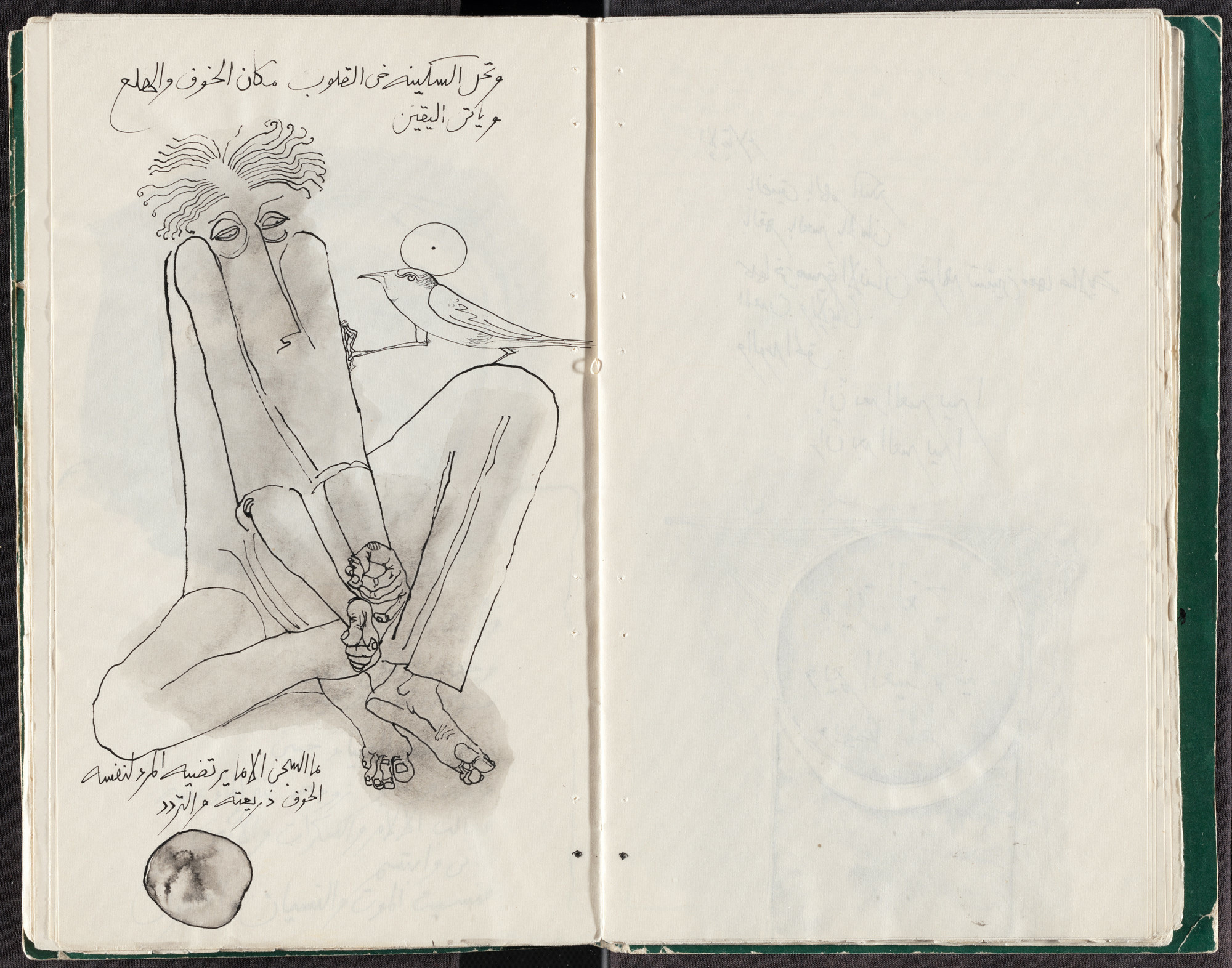 Ibrahim El-Salahi. Sin título de Cuaderno de la prisión. 1976. Tinta sobre papel de un cuaderno con treinta y ocho dibujos de tinta sobre papel. Adquirido gracias a la generosidad de Marlene Hess y James D. Zirin, Catie y Donald Marron, Alice y Tom Tisch (en honor a Christophe Cherix), Marnie Pillsbury y el Committee on Drawings and Prints Fund. © 2020 Ibrahim El-Salahi / Artists Rights Society (ARS), Nueva York / DACS, Londres; Fragmento de la publicación de Ibrahim El-Salahi. Cuaderno de la prisión, 1976. The Museum of Modern Art, Nueva York, 2018.