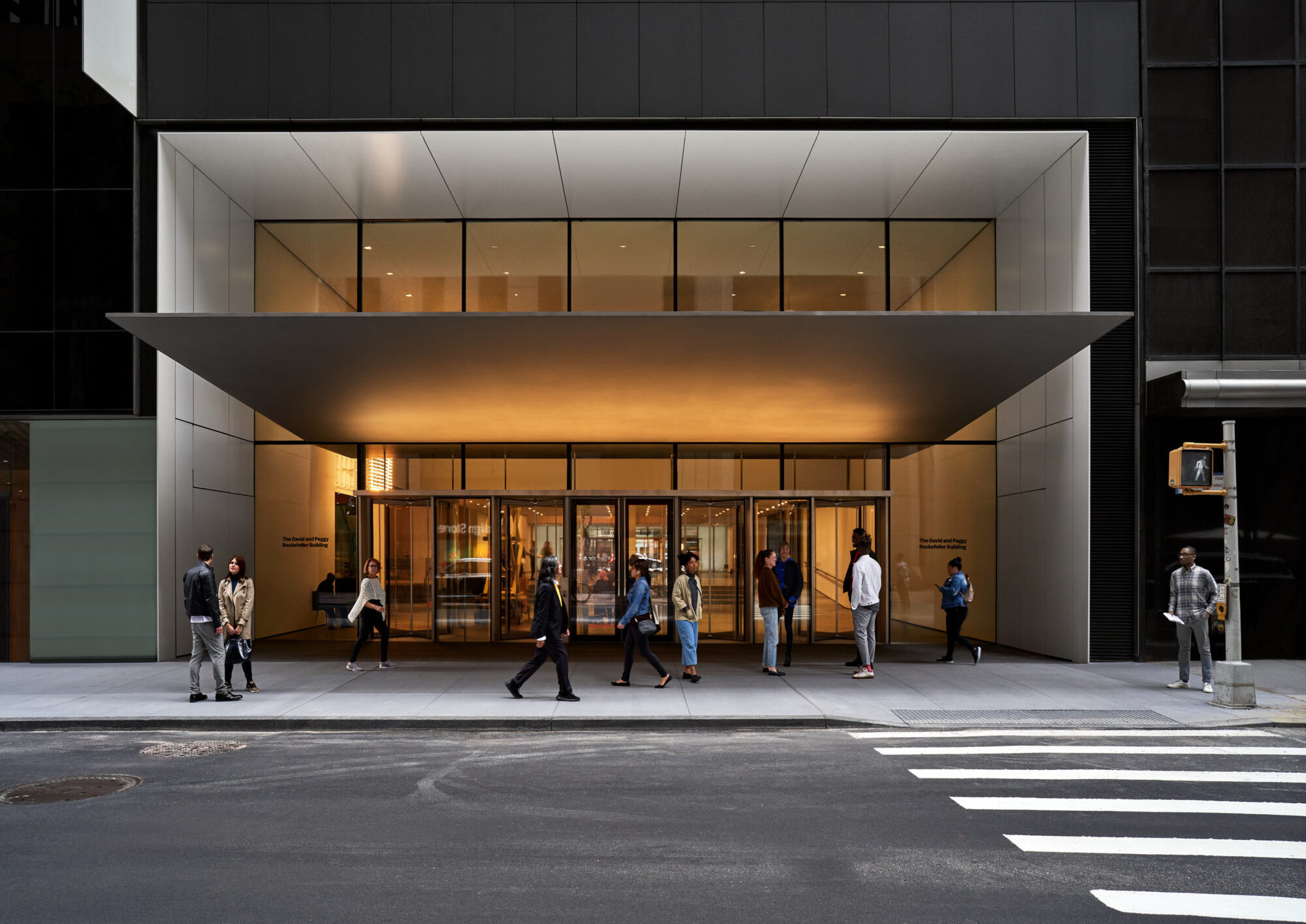 The Museum’s main entrance on West 53rd Street. © 2023 The Museum of Modern Art, New York. Photo: Noah Kalina