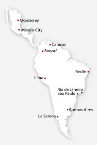 Map of North and South American cities