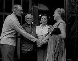 Photograph of Pablo Picasso and Jacqueline Roque with Mr. and Mrs. Alfred H. Barr, Jr., 1956. The Museum of Modern Art Archives, NY: Alfred H. Barr, Jr. Papers, 12.II.A