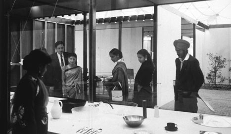 Visitors view over three hundred objects in the exhibition Design Today in America and Europe, shown in ten locations throughout India, 1959–61