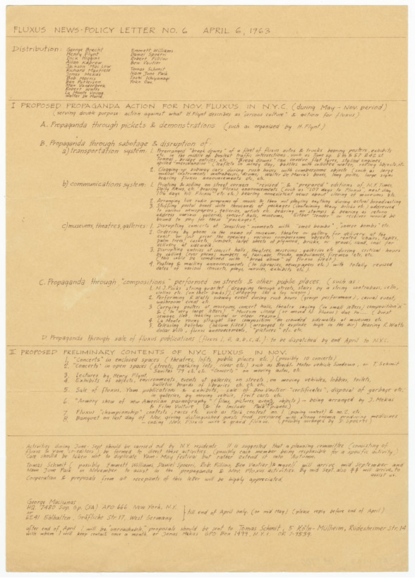 Fluxus News Policy Letter No. 6