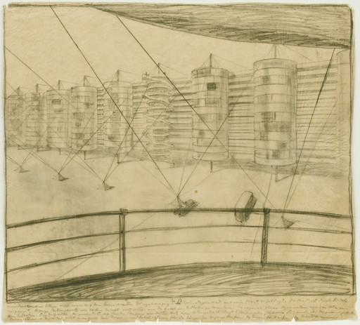Bodo Rasch, Heinz Rasch. Suspension Houses Project (Perspective sketch). 1927-1928