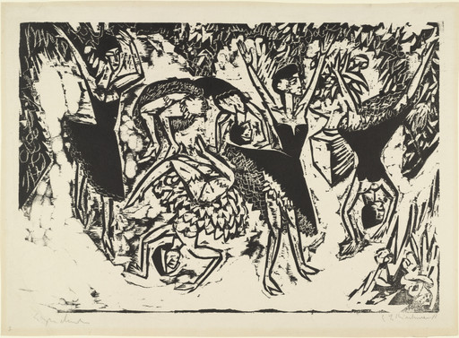 Ernst Ludwig Kirchner. Somersaulting Acrobatic Dancers (Sich überschlagende akrobatische Tänzerinnen). 1913, dated 1911