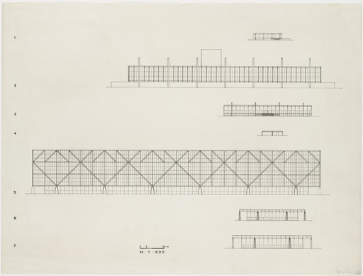 Ludwig Mies van der Rohe. Comparative Elevations, Seven elevations of clear-span buildings. 1969