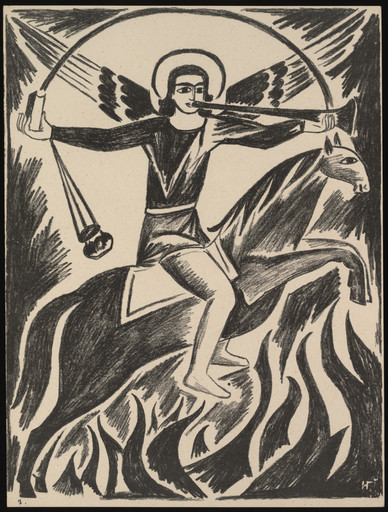 Natalia Goncharova. Arkhistratig Mikhail (Archangel Michael) from Misticheskie obrazy voiny. 14 litografii (Mystical Images of War: Fourteen Lithographs). 1914