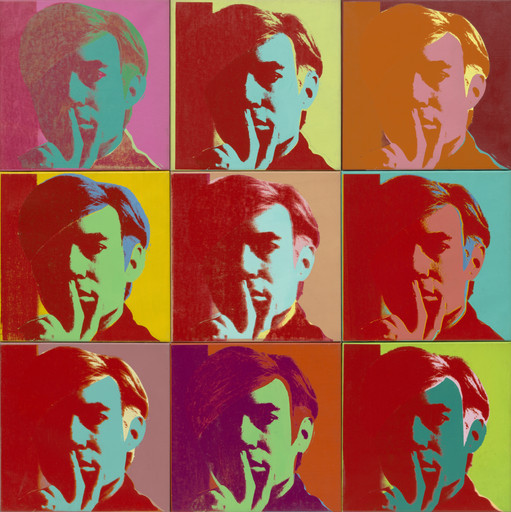 Grid of nine repeated portraits in a variety of contrasting colors, including pink, blue, orange, and green. The image is a print with bold, vivid hues. This is an AI generated description. To give feedback, email ai@moma.org.
