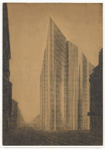 Ludwig Mies van der Rohe. Friedrichstrasse Skyscraper Project, Berlin-Mitte, Germany (Exterior perspective from north). 1921
