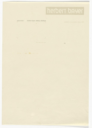 Herbert Bayer. Herbert Bayer letterhead. 1925