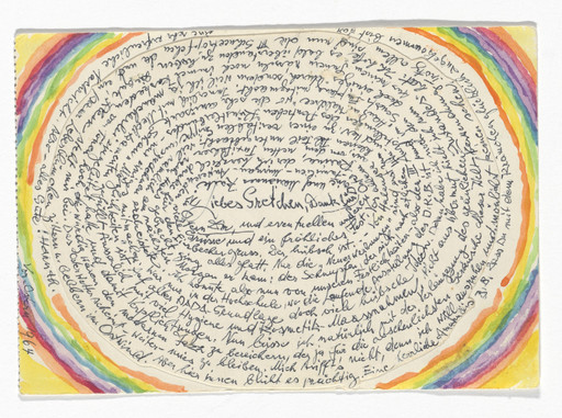 Hannah Höch. Postcard to the artist's sister at the Goethe Institute Murnau. 1964