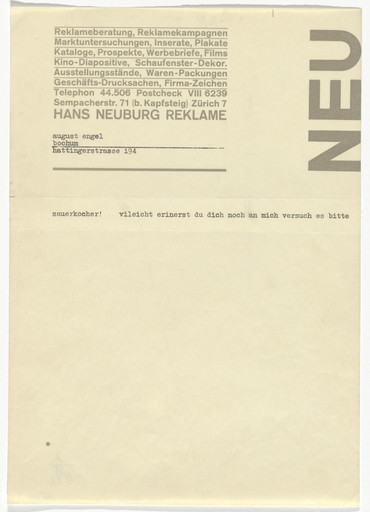 Anton Stankowski. Hans Neuburg letterhead (Letter to August Engel). 1932