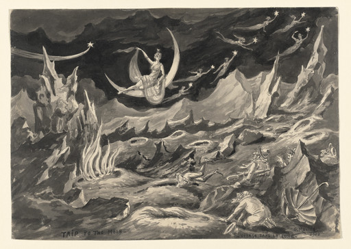 Georges Méliès. Drawing of Scene 12: The Dream: The Belies, The Great Bear, Phoebus, The Twin Stars, Saturn of the 1902 film A Trip to the Moon (Le Voyage dans la lune). c. 1930–31