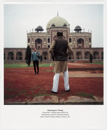 Sunil Gupta. Humayun's Tomb, Americans--talking about AIDS and distributing condoms. Nobody believes them. They're always telling us what to do. 1986