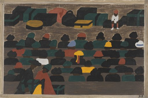 Jacob Lawrence. The railroad stations in the South were crowded with people leaving for the North. 1940-41
