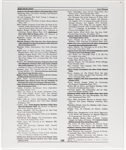 Lew Thomas. Bibliography 2, 1977 reprinted from Art Contemporary, vol. 2, no. 4. 1978