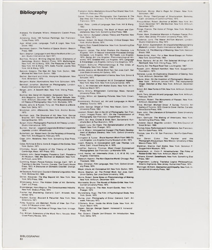 Lew Thomas. Bibliography 1, 1976 reprinted from Photography and Language, Camerawork Press. 1978