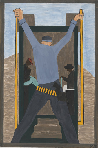 Jacob Lawrence. They also made it very difficult for migrants leaving the South. They often went to railroad stations and arrested the Negroes wholesale, which in turn made them miss their train. 1940-41
