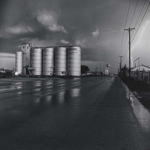 Frank Gohlke. Grain Elevators and Lightning Flash, Lamesa, Texas. 1975