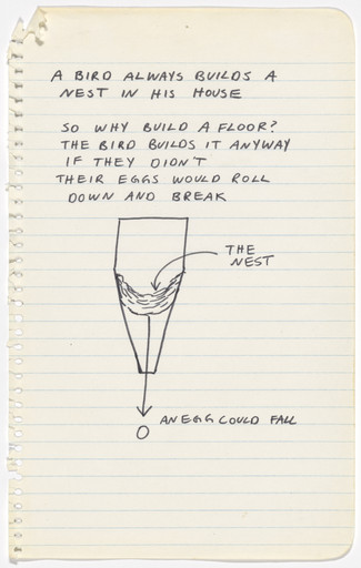 Mike Kelley. A Bird Always Builds a Nest in His House. 1978